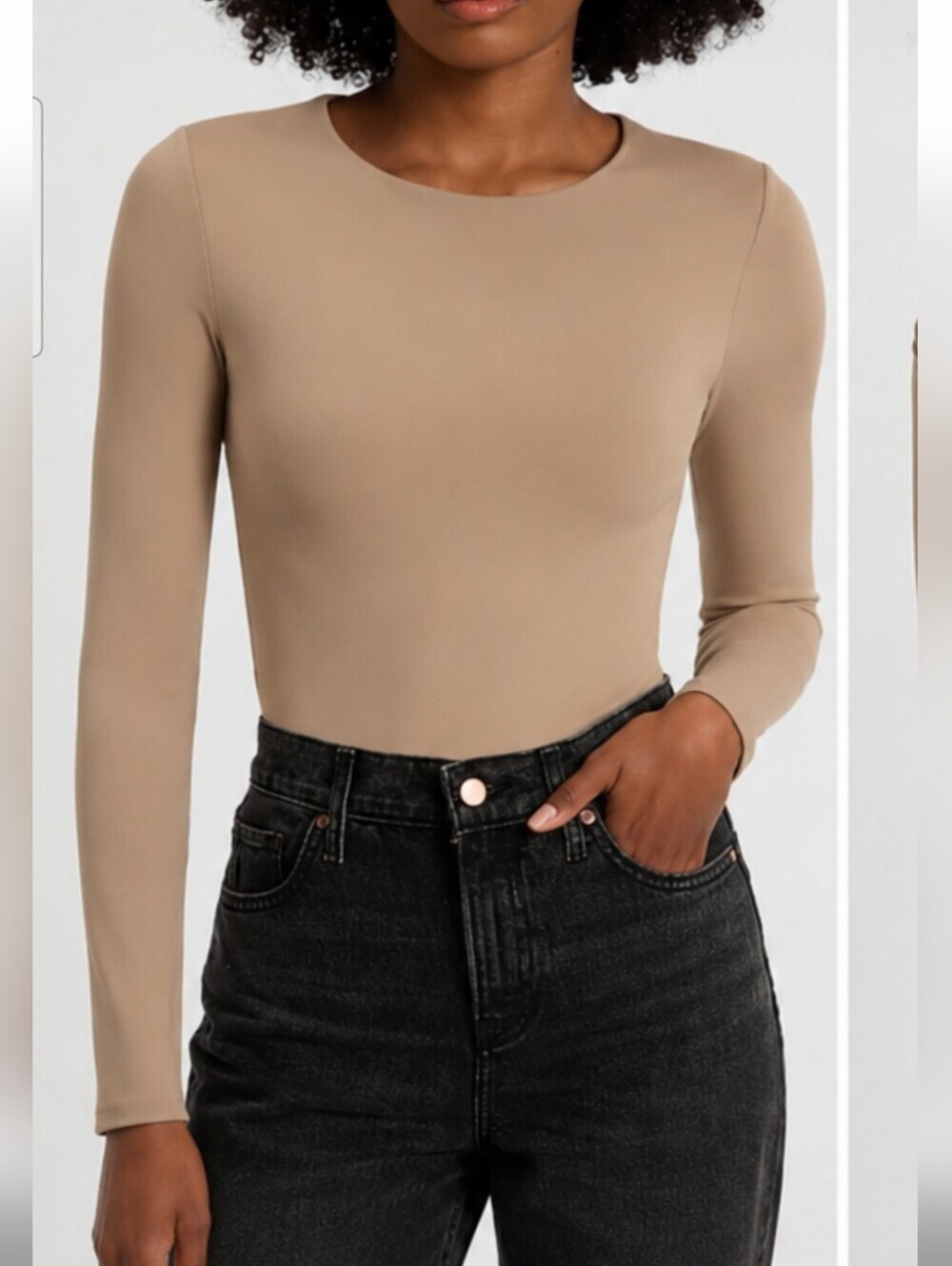 EXPRESS Body Contour High Compression Long Sleeve Scoop Back Bodysuit.Tan.XS NWT